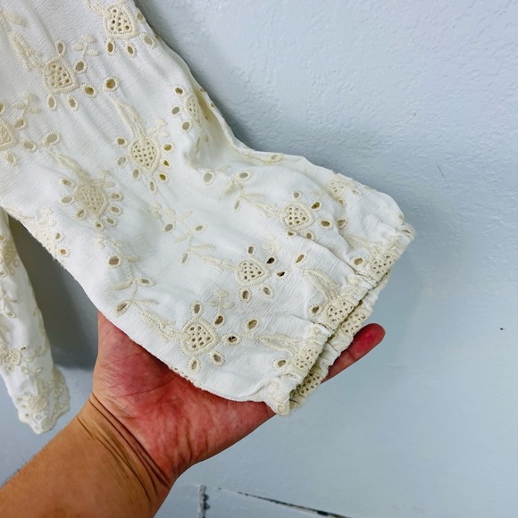 NWT Gypsy 05 Eyelet Cream Ivory Crochet Peplum Baby Doll Long Sleeve Blouse - Picture 7 of 8